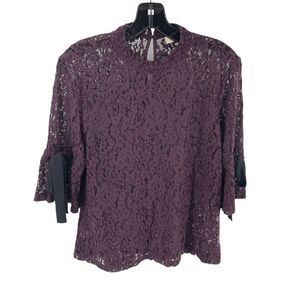 Ann Taylor Loft wine purple lace bell half sleeves top shirt blouse small EUC